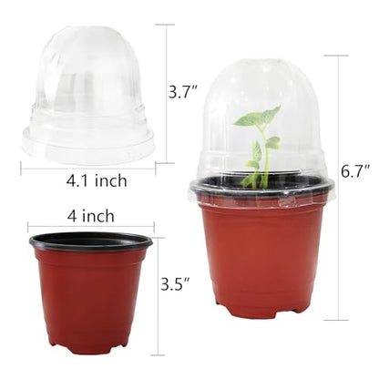 RooTrimmer Plant Nursery Pots with Humidity Domes, 50 Sets 4 Inch Soft Nursery Pots Quality Ones (50 Red Pots + 50 Clear Lids), Quality Seeds Starting with Cover - color: Red Pots With Domes 50p, size: 4Inch