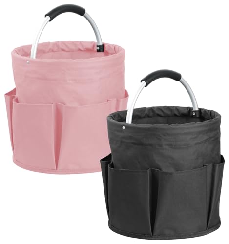 2Pcs 17L Cleaning Caddy with Handle, 600D Oxford Garden Tool Bag,Black+Pink - color: Black + Pink, size: 2PCS