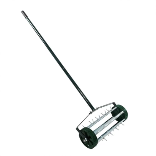 Rolling Lawn Aerator, 57" Manual Push Spike Aerator with 1.4" Rolling Spikes, Heavy Duty Lawn Aeration Tool, Galvanized Steel Soil Aerator for Garden Yard Grass, Lawn Care and Landscaping