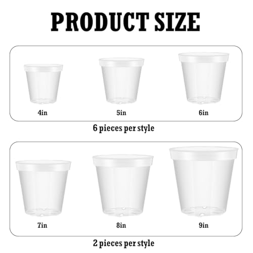 24 Pcs 4/5/6/7/8/9 Inch Clear Nursery Pots with Drainage Holes