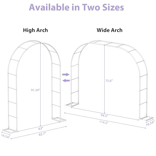 Sunexinlo Garden Arch Trellis with Base, 5.3'W x 7.6'H or 7.9'W x 6.3'H Wedding Arch, Metal Garden Trellis for Climbing Plants Outdoor Wedding Christmas Bridal Party Decoration, White - color: White