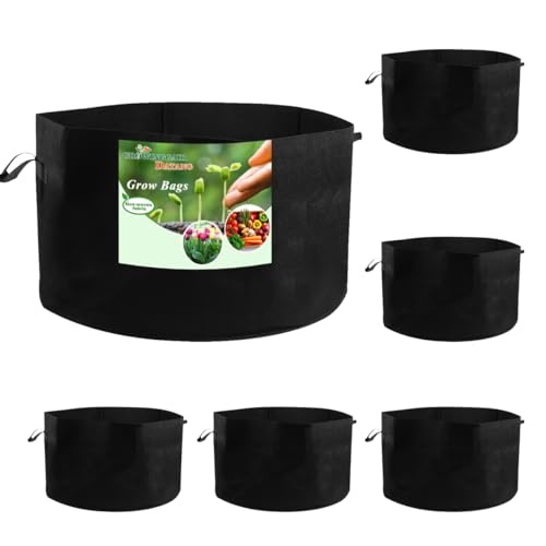 6-Pack 45 Gallon Large Non-Woven Grow Bags Reusable Thickened Durable Aeration Fabric Pot with Reinforced Handles Black (45Gal_6Pcs) - color: 45gal_6pcs