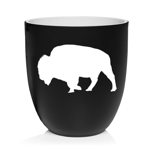 MIP Ceramic Planter Plant Pot with Plastic Liner Gift Buffalo (Black) - color: Black
