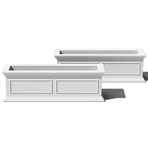 Veradek Brixton Series Window Box Planter - Rectangular Outdoor Planter - color: White, size: 11"H x 11"W x 36"L - 2 Pack