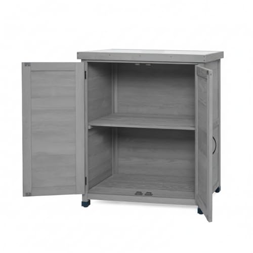 Outdoor Potting Bench with Storage Cabinet Metal Table Top Hemlock Wood Weatherproof Work Station for Patio Yard Deck Garage (Gray) - color: Gray