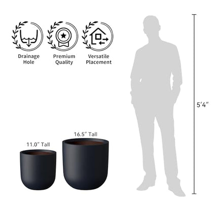 Kante Large Round Capsule Charcoal Concrete Planter 16.5" Dia, Outdoor - color: Charcoal, size: 16.5"Dia x 16.5"H