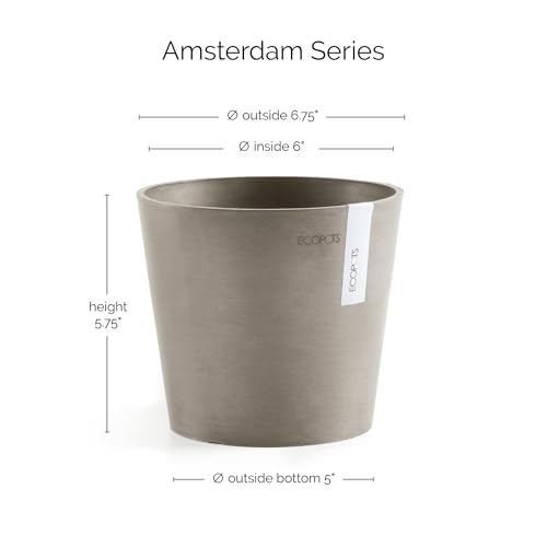 Ecopots Amsterdam Mini Round Flower Planter, Taupe, 7" - color: Taupe, size: 7 Inches