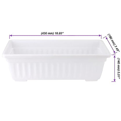 JOIKIT 6 Packs 17 Inch White Plastic Flower Window Boxes Planters with Drainage Holes & Tray, Rectangular Long Vegetable Flower Windowsill Box Planter Pot with Plant Label for Garden Patio Balcony - color: White