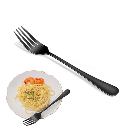 8-Piece Black Salad Forks Set, 6.7 Inch Stainless Steel Dessert Forks, Metal Silverware Small Forks For Kitchen - color: Black