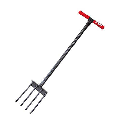 BULLY TOOLS All Steel Spading Fork – Heavy Duty Garden Fork with T-Style Handle for Digging, Turning Soil, Harvesting Crops, Aerating Compost, Landscaping & Yard Work, 100% Made in the USA - 44-Inch