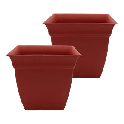The HC Companies Eclipse Square Planter Pot, 12 Inch, Clay, 2-Pack - color: Clay, size: 12", style: Pack of 2
