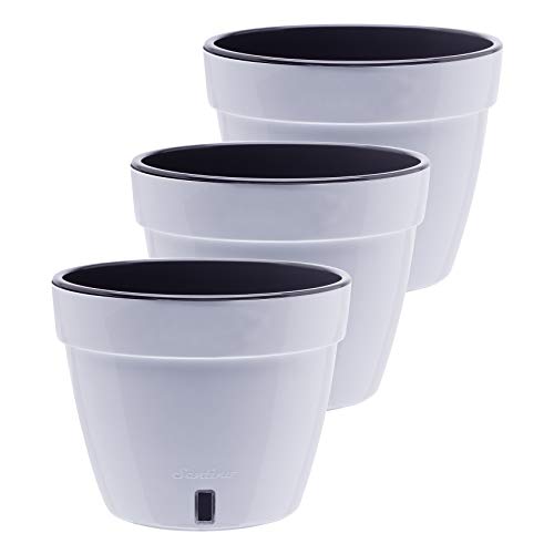 DECOPOTS - 3 Pack - Self Watering Planter - Modern Flower Pot with Water Level Indicator - 6.3" Tall - for All House Plants, Flowers, Herbs (Diameter 7.9", White - Black) - color: White/Black, size: 7.9 - Set of 3