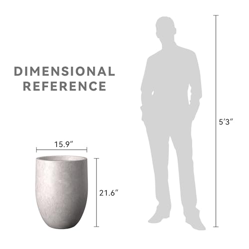 Kante Large Round Bullet CON Gray Concrete Planter 21.7" Tall, Outdoor - color: Light Gray