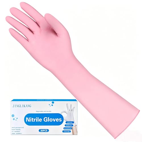 Long Sleeve 15inch Durable Nitrile Disposable Gloves Blue 30PCS - color: Pink, size: Large