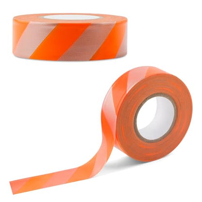 Notoke 2 Rolls Flagging Tape with Orange Silver Stripes, 1 inch x 300ft Non Adhesive PVC Marking Ribbon Surveyors Tape for Hunting Trail Boundaries Hazardous Areas Marking Halloween Party Decors