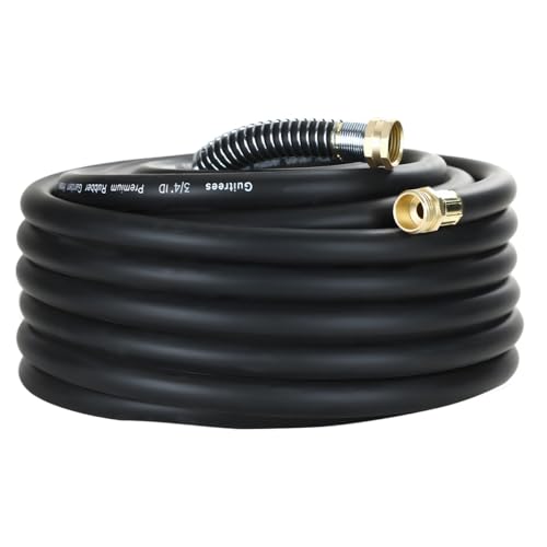 Guitrees 50FT 3/4 Heavy Duty Rubber Garden Hose - 300psi Working, 1000psi Burst - Hot/Cold Water - Five-Layered Braiding for Durability - Versatile for Gardening, Agriculture, Construction(Black) - color: Black, size: 3/4 50FT Male to Female