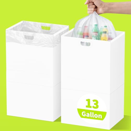 Kaiferty 13 Gallon Disposable Trash Cans for Parties, 2 Pack Extra Large Collapsible Pop Up Trash Can with Handles, Portable Cardboard Garbage Can & Recycling Bin for Party Kitchen Camping, White - size: 2 Pack - 13 Gallon