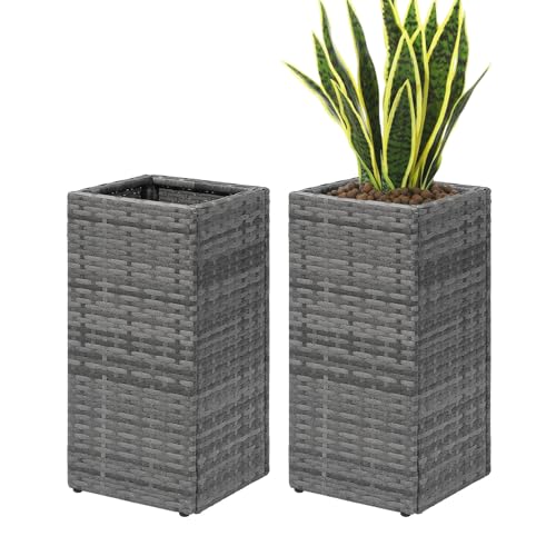 SUNNYPARK 2 Pack Tall Planters for Outdoor Rattan Square Box 12x12x24inch - color: Gray 2 Pack