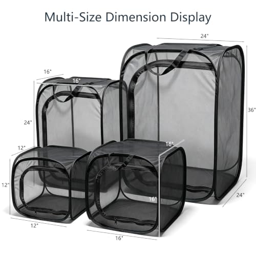 Insect & Butterfly Habitat Cage, Portable Pop-Up Terrarium with Mesh Sides, Bug Catching & Observation Enclosure for Caterpillars, Small Insects, Outdoor & Classroom Use, 24 Inches Tall - color: Black/Black, size: 24 × 16 × 16 inches