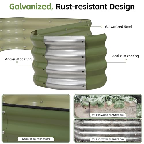 4-in-1 Modular Raised Garden Bed Kit - Adjustable Sizes (5x3x1ft, 4x4x1ft, 6x2x1ft, 7x1x1ft) - Heavy Duty Galvanized Steel Planter Box with Bracing Rods & Gloves for Vegetables, Fruits - color: Green, size: 5×3×1FT