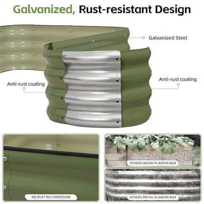 4-in-1 Modular Raised Garden Bed Kit - Adjustable Sizes (5x3x1ft, 4x4x1ft, 6x2x1ft, 7x1x1ft) - Heavy Duty Galvanized Steel Planter Box with Bracing Rods & Gloves for Vegetables, Fruits - color: Green, size: 5×3×1FT