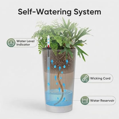 TUYOHW 24 Inch Tall Round Plastic Planter with Self Watering System, Large Indoor Outdoor Planter for Home, Patio, Garden - color: White-round