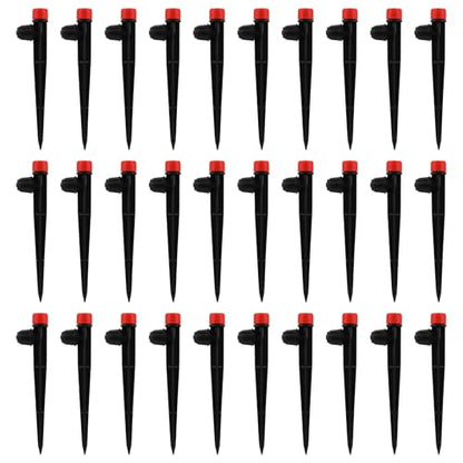 30 PCS Drip Irrigation Emitters with Stakes, 1/4 in Push-to-Connect Drippers, Adjustable 360° Water Output for Garden and Plant Watering(Color:Red) - color: Red