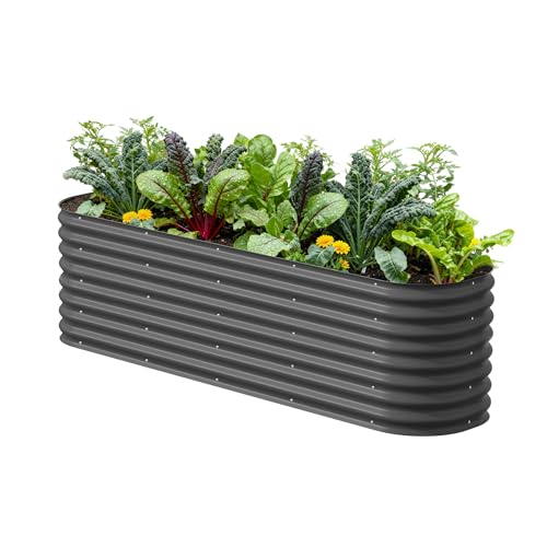 Vego garden 26" Extra Tall Raised Garden Bed Kits, 9 in 1 Modular Raised Planter Box for Vegetables Flowers Fruits Oval Metal Raised Garden-Modern Gray - color: Modern Gray, size: 9 in 1