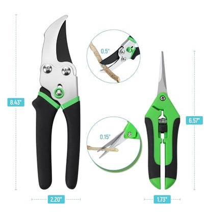 2-Pack Pruning Shears, 8.43" Bypass and 6.57" Straight