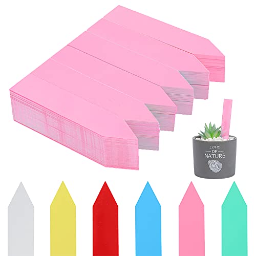 600 Pcs 4" Plant Labels Plastic Waterproof Plant Tags Seed Pot Marker Nursery Garden Seed Stake Tags Plant Classification Sorting Sign Flower Mark (Pink) - color: Pink