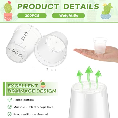 Yaomiao 200 Pcs 2 Inch Clear Mini Nursery Pots with Drainage Holes - color: Clear, size: 2 Inch
