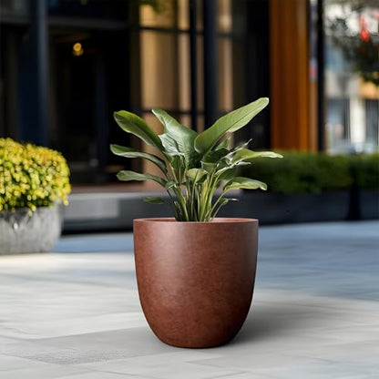 Kante Large Round Bowl Rusty Concrete Planter 18" Dia, Outdoor - color: Rusty, size: 18"d