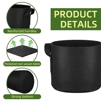 24 Pack 7 Gallon Grow Bags, Heavy Duty Thickened Aeration Fabric Pots with Handles for Vegetable/Flower/Plant - size: 7 Gallon