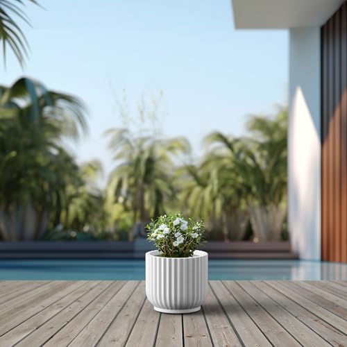 Kante Accent Round Pedestal White Concrete Planter 14" Dia, Outdoor - color: White, size: 14"w x 11.8"h