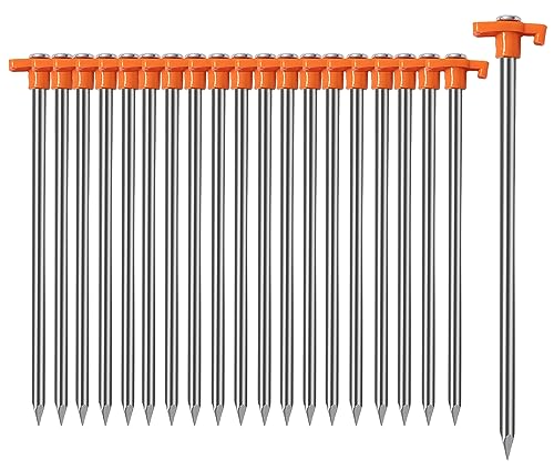 Cheardia 10 Pack Tent Stakes Heavy Duty, 9.75 Inch Yard Stakes Non-Rust Metal Tent Pegs Ground Stakes Tent Spikes for Camping Patio, Garden, Canopies, Grassland, Outdoor,Orange - color: Orange 10pcs