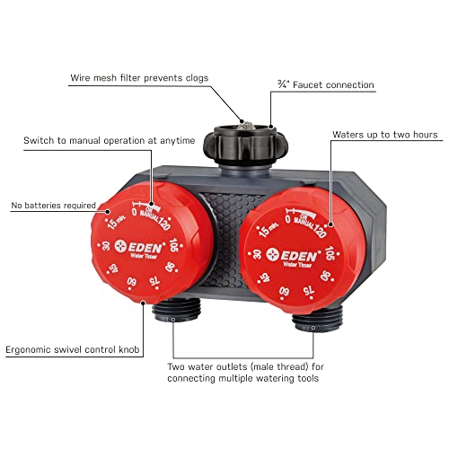 Eden 25124 2-Zone Mechanical Watering Timer, Red, Grey - style: 2-Zone