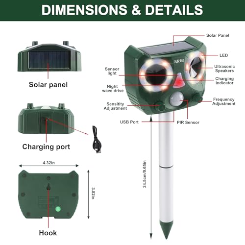 2026 Upgraded Solar Ultrasonic Animal Repeller Indoor & Outdoor