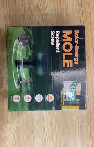 Ultrasonic Mole Repellent Solar Powered 6 Pack, IP65 Waterproof Sonic Deterrent Stakes,Snake Repellent Deterrent Spikes,Get Rid for Gopher Vole Chipmunk Groundhog Squirrel,Skunk Repeller for Outdoor