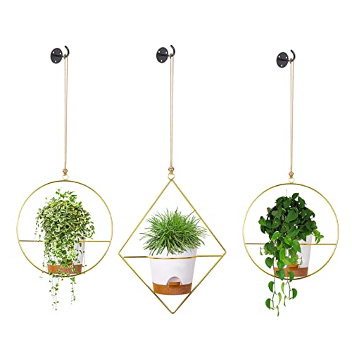 3 Pack Boho Hanging Planter with Metal Plant Hanger & Self Watering Plant Pots for Indoor Outdoor Wall Window