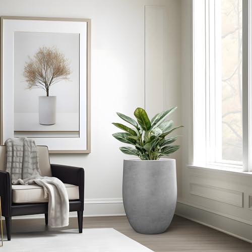 Kante Large Round Bullet Pale Gray Concrete Planter 21.7" Tall, Outdoor - color: Gray