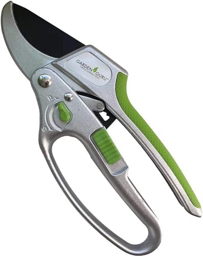 GARDEN GURU 2 in 1 Ratchet Pruning Shears Clippers – 4X Cutting Power – Ratcheting Garden Anvil Pruners Scissors - Ergonomic Grip - Makes Tough Cuts Easy - Great for Seniors & Arthritic Hands - size: 1 Pack, style: 2 in 1 Ratchet