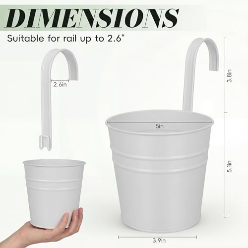 HowRU Hanging Flower Pots, Railing Planter Box for Outdoor Plants 12 Pack 5 Inch Metal Hanging Planters with Detachable Hooks Balcony Window Fence Garden Decoration Flower Boxes, White - color: White(5in)