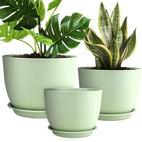 YNNICO Plant Pots 12/10/9 inch Set of 3, with Multi Mesh Drainage Holes - color: Green, size: 12/10/9 inch