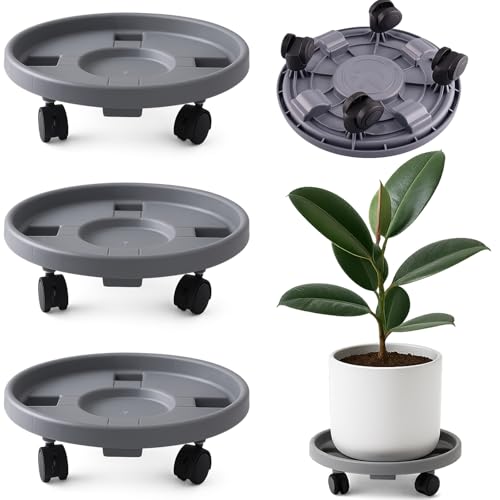 Rolling Plant Stand Outdoor 3 Pack 13 Inch Plant Caddy with Wheels, Grey - color: Grey, size: 13 inch