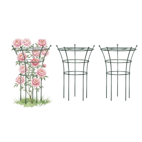 Peony Cages and Supports 2 Pack, Heavy Duty Metal Flower Support Cage, 24"(W) x 36" (H) Trumpet Plant Support for Peonies, Roses, Perennials & Garden Flowers, Rust-Resistant Steel Plant Support Ring - size: Large