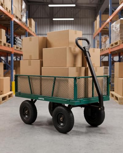 1200LB Heavy Duty Steel Garden Cart, Utility Wagon w/ 13" Tires, Mesh Sides - size: Green 1200LBS