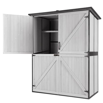 GUTINNEEN Outdoor Storage Shed with Metal Frame,Wooden Tool Cabinet with Adjustable Shelfs, House Garden Shed for Backyard Garden Patio Lawn - size: 55"W White