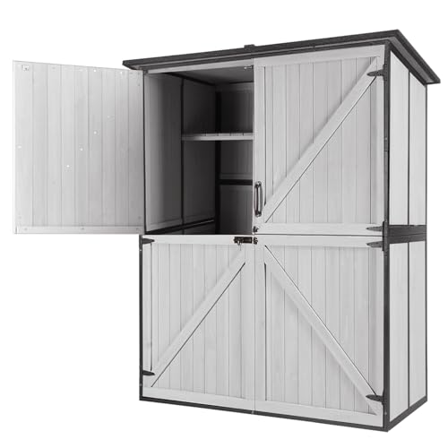 GUTINNEEN Outdoor Storage Shed with Metal Frame,Wooden Tool Cabinet with Adjustable Shelfs, House Garden Shed for Backyard Garden Patio Lawn - size: 55"W White