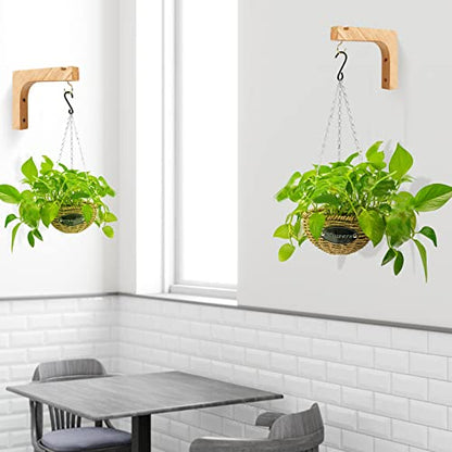 Macrame Plant Hanger, Hanging Wall Planters for Indoor Plants, Wooden Hanging Basket Hooks for Outdoor Pots Wind Chime Flower Bracket Lanterns Patio Garden Decoration (2-Pack,5-Inch) - style: 2-L Style(2Pack)