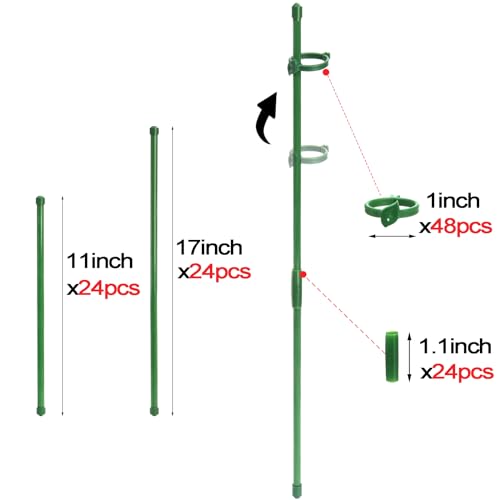 Coloch 48 Pack Plant Support Stakes, 11 Inch&17 Inch Height Adjustable Garden Plant Stake Orchid Sticks with 48 Clips and 24 Links Potted Plant Support for Orchid, Amaryllis, Tomato, Indoor&Outdoor